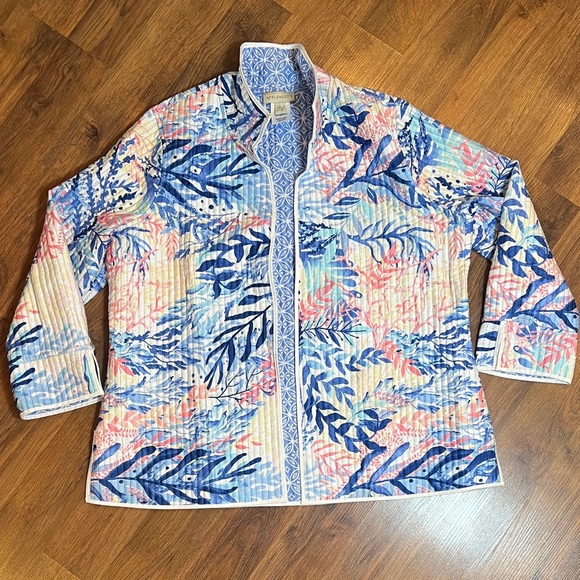 Appleseed's Jackets & Blazers - Appleseed's Blue and Pink Floral Reversible Quilted Jacket